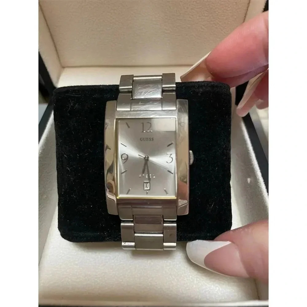 Y2k Guess Unisex Square Dial Silver Analog Watch with Date Display